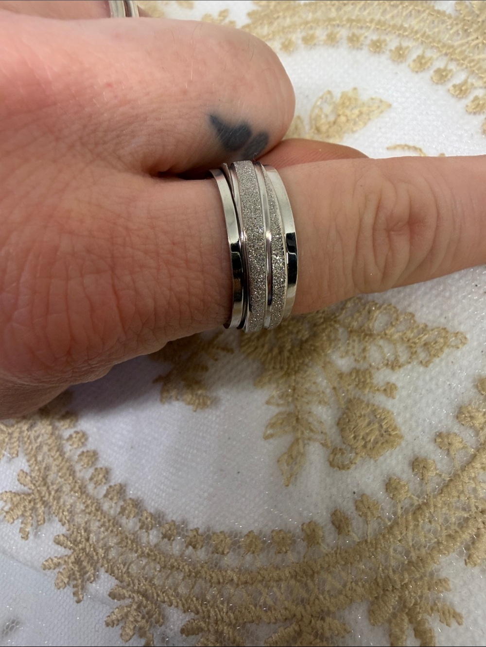 925 Sterling Silver Spinner Ring | Glitter Textured fidget anxiety Chromecore